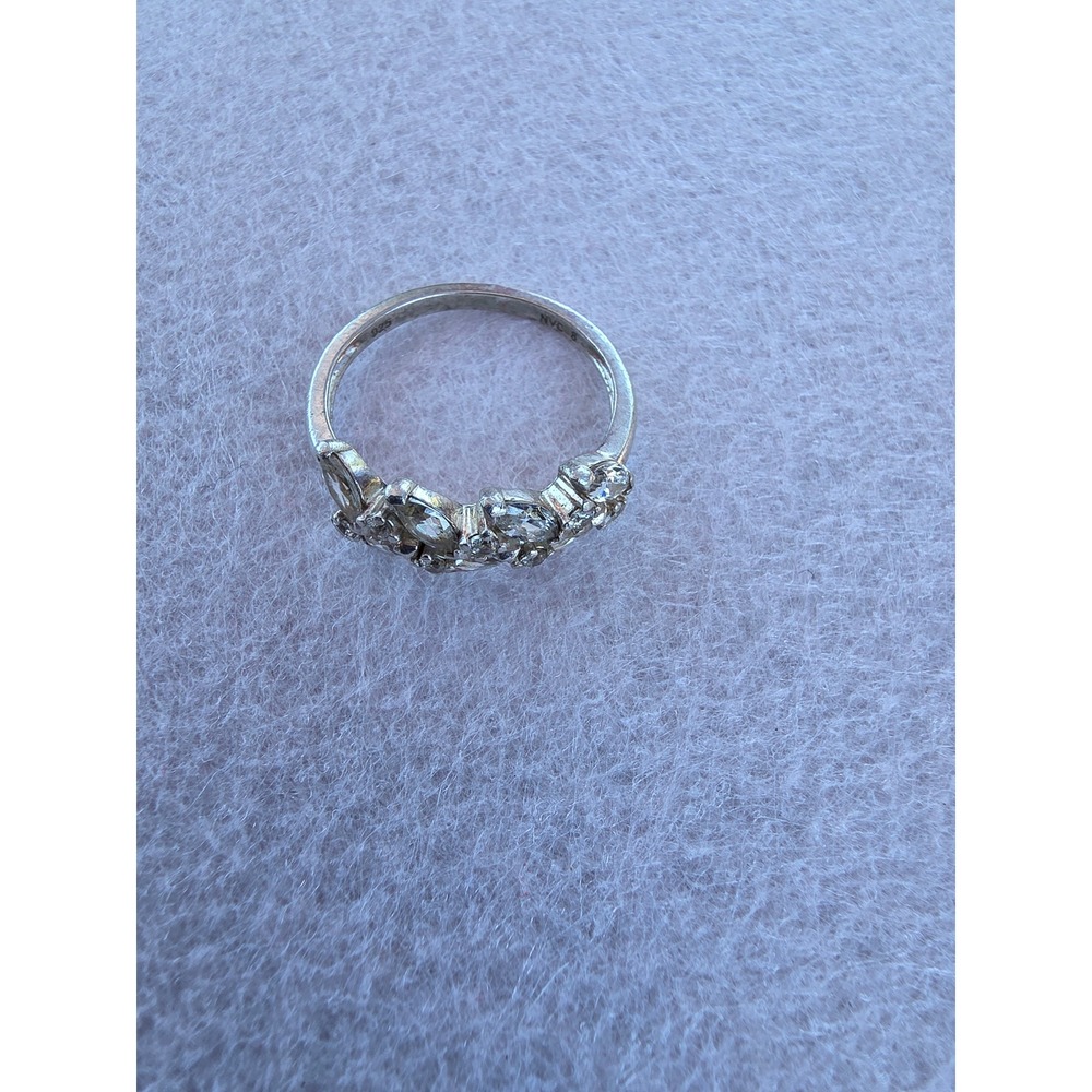 925 Sterling Silver Marquise Cubic Zirconia Cluster Ring Size 8 CZ Statement
